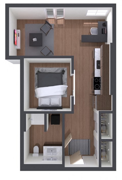 Floor plan for 1 bed, 1 bath, 495 sqft